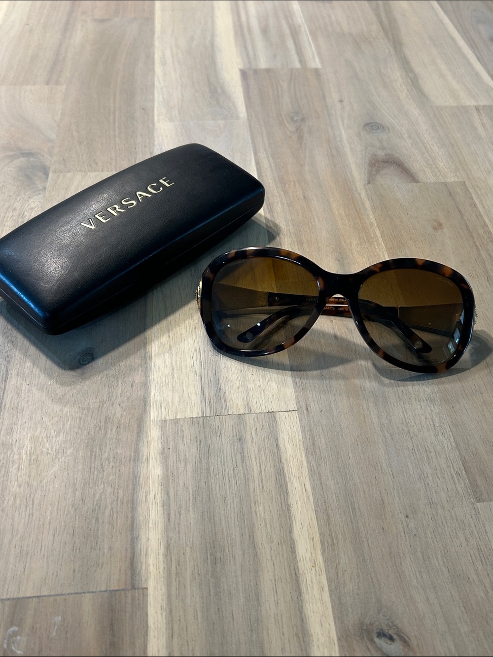 Versace 4237-B sunglasses tortoise shell frame and gold temples Medusa logo